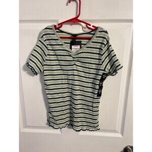 Art Class Ribbed V-Neck Striped Top Size L (10-12) New With Tags